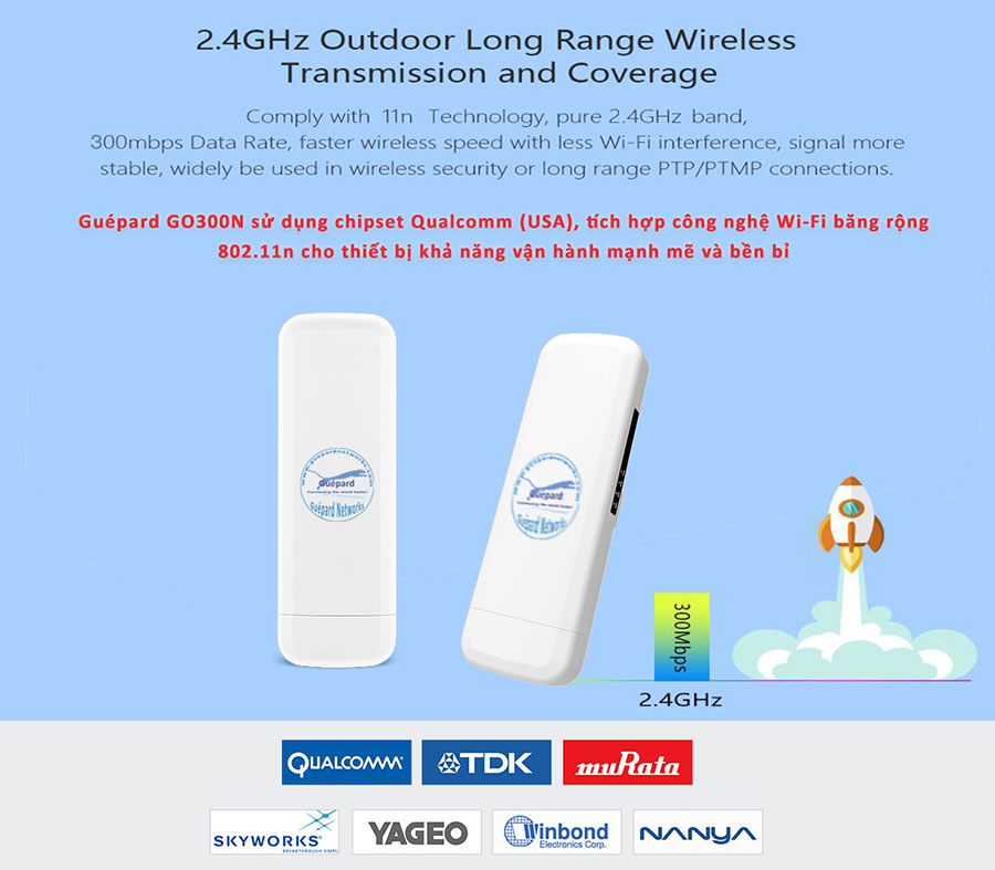 Guépard GO300N - WiFi outdoor - High speed access point - WiFi chuyên dụng - CPE - PTP - PMP