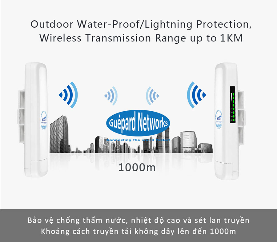 Guépard GO300N - WiFi outdoor - High speed access point - WiFi chuyên dụng - CPE - PTP - PTMP