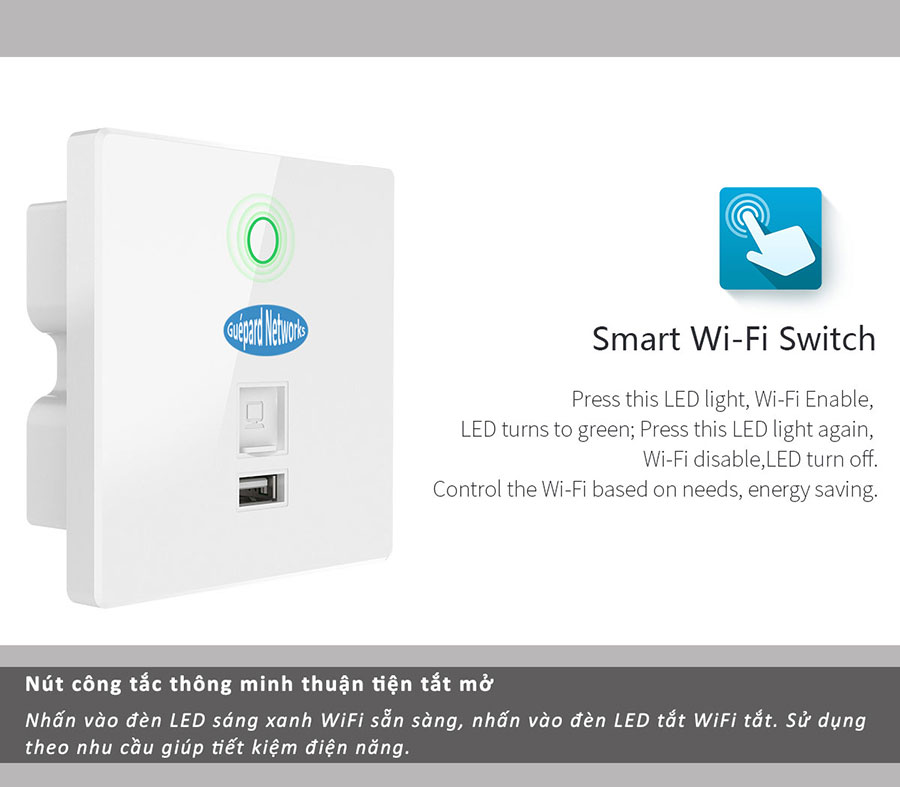 Guépard GW300N - WiFi indoor - In Wall - High speed access point - WiFi chuyên dụng